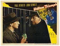 3z685 HOLLOW TRIUMPH LC #7 '48 c/u of Paul Henreid handing cash to man by prison bars, The Scar!