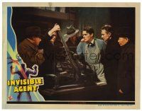 3z103 INVISIBLE AGENT LC '42 gruesome scene of Peter Lorre about to amputate Jon Hall's hand!