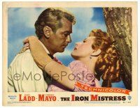 3z704 IRON MISTRESS LC #1 '52 romantic c/u of Alan Ladd as Jim Bowie and sexy Virginia Mayo!