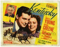 3z328 KENTUCKY TC '38 pretty Loretta Young & Richard Greene, cool horse racing artwork!