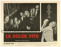 3z724 LA DOLCE VITA LC #3 '61 Federico Fellini classic, sexy Anita Ekberg with kitten in border!