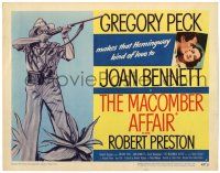 3z344 MACOMBER AFFAIR TC '47 Gregory Peck makes that Hemingway kind of love to Joan Bennett!