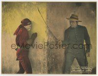 3z768 MARK OF ZORRO LC '20 great close up of costumed Douglas Fairbanks Sr. by bad guy by wall!