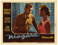 3z805 NIAGARA LC #2 '53 close up of Joseph Cotten looking at pretty Jean Peters!