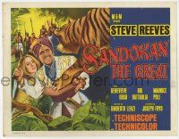 3z405 SANDOKAN THE GREAT int'l TC '65 Umberto Lenzi, great art of tiger leaping at Steve Reeves!