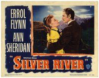 3z887 SILVER RIVER LC #5 '48 Errol Flynn hugs beautiful Ann Sheridan in front of mountains!