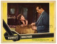 3z161 SUNSET BOULEVARD LC #3 '50 Gloria Swanson tries to stop William Holden from leaving!
