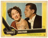 3z158 SUNSET BOULEVARD LC #7 '50 great close up of William Holden & smiling Gloria Swanson!