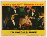 3z945 TO CATCH A THIEF LC #8 '55 Cary Grant behind woman at casino baccarat table, Alfred Hitchcock