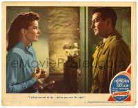 3z961 UNDERCURRENT LC #5 '46 Robert Taylor tells Katharine Hepburn not to pry into his past!