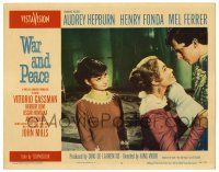 3z973 WAR & PEACE LC #6 '56 Audrey Hepburn looks pensively at lovers about to kiss, Leo Tolstoy!