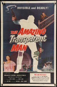 4a028 AMAZING TRANSPARENT MAN 1sh '59 Edgar Ulmer, cool fx art of the invisible & deadly convict!