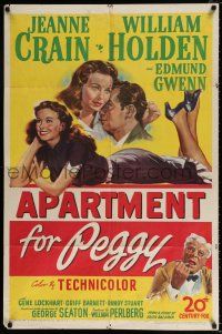 4a041 APARTMENT FOR PEGGY 1sh '48 romantic art of sexy Jeanne Crain & William Holden!