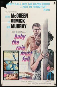 4a054 BABY THE RAIN MUST FALL 1sh '65 Steve McQueen gets in trouble & gets under Lee Remick's skin!