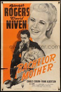 4a056 BACHELOR MOTHER style A 1sh R52 David Niven thinks the baby Ginger Rogers found is really hers