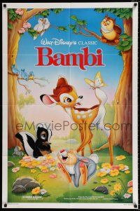 4a059 BAMBI 1sh R88 Walt Disney cartoon deer classic, great art with Thumper & Flower!