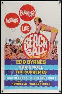 4a072 BEACH BALL 1sh '65 Edd Byrnes, The Supremes, sexy blonde Chris Noel in bikini!