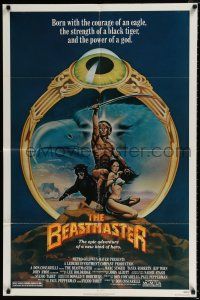 4a074 BEASTMASTER 1sh '82 cool fantasy art of bare-chested Marc Singer & sexy Tanya Roberts!