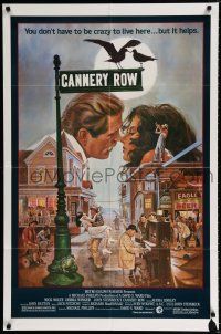 4a136 CANNERY ROW 1sh '82 cool art of Nick Nolte about to kiss Debra Winger by John Solie!
