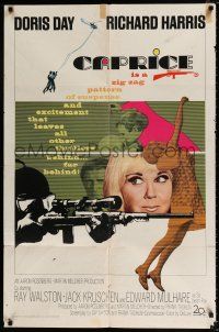 4a139 CAPRICE 1sh '67 pretty Doris Day, Richard Harris, cool sniper image!