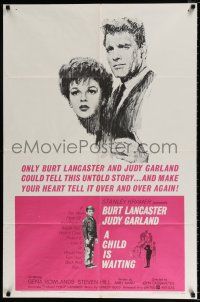 4a166 CHILD IS WAITING 1sh '63 Howard Terpning art of Burt Lancaster & Judy Garland!