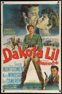 4a218 DAKOTA LIL red title style 1sh '50 Marie Windsor is out to get George Montgomery!