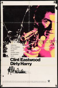 4a255 DIRTY HARRY 1sh '71 art of Clint Eastwood pointing his .44 magnum, Don Siegel classic!