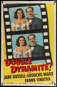 4a263 DOUBLE DYNAMITE 1sh '52 great artwork of Groucho Marx & sexy Jane Russell on film strip!