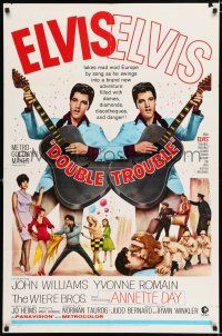 4a265 DOUBLE TROUBLE 1sh '67 cool mirror image of rockin' Elvis Presley playing guitar!