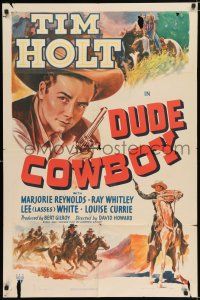 4a273 DUDE COWBOY style A 1sh '41 close-up artwork of Tim Holt, western action!