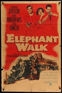 4a284 ELEPHANT WALK 1sh '54 Rehberger art of sexy Elizabeth Taylor, Dana Andrews & Finch in India!