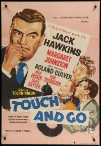 4a902 TOUCH & GO English 1sh '55 cool artwork of Jack Hawkins, Margaret Johnston & cast!