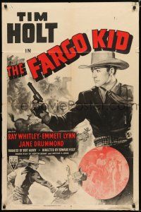 4a299 FARGO KID style A 1sh R53 great artwork of fighting cowboy Tim Holt!