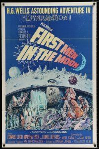 4a306 FIRST MEN IN THE MOON 1sh '64 Ray Harryhausen, H.G. Wells, fantastic sci-fi artwork!