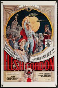 4a312 FLESH GORDON 1sh '74 sexy sci-fi spoof, wacky erotic super hero art by George Barr!