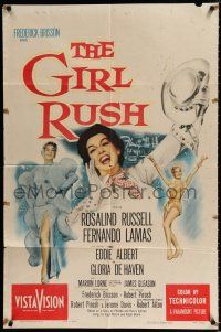 4a357 GIRL RUSH 1sh '55 artwork of sexy showgirl Rosalind Russell in Las Vegas!