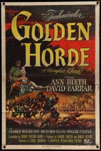 4a363 GOLDEN HORDE 1sh '51 art of Marvin Miller as Genghis Khan & sexy full-length Ann Blyth!