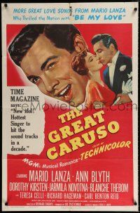 4a371 GREAT CARUSO 1sh '51 huge close up headshot of Mario Lanza & with pretty Ann Blyth!