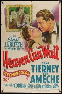 4a391 HEAVEN CAN WAIT 1sh '43 stone litho of Gene Tierney & Ameche, directed by Ernst Lubitsch