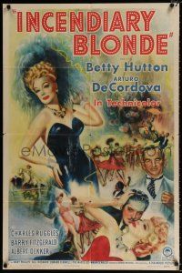 4a433 INCENDIARY BLONDE style A 1sh '45 art of super sexy showgirl Betty Hutton as Texas Guinan!