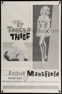 4a446 IT TAKES A THIEF 1sh '61 art of sexy Jayne Mansfield in nightie!