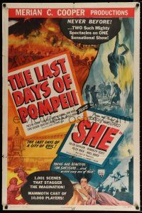4a482 LAST DAYS OF POMPEII/SHE style A 1sh '48 two mighty spectacles in one sensational show!