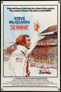 4a490 LE MANS 1sh '71 Tom Jung artwork of race car driver Steve McQueen waving at fans!