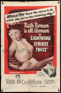 4a496 LIGHTNING STRIKES TWICE 1sh '51 sexy smoking bad girl Ruth Roman is all woman!