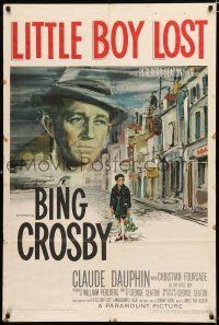 4a502 LITTLE BOY LOST 1sh '53 art of Bing Crosby looming over WWII orphan on street by Ercole Brini