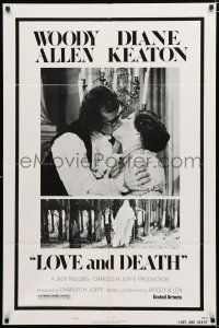 4a509 LOVE & DEATH style B 1sh '75 Diane Keaton about to fire Woody Allen out of a cannon!