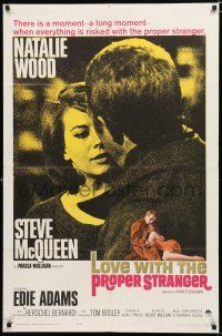4a512 LOVE WITH THE PROPER STRANGER 1sh '64 romantic close up of Natalie Wood & Steve McQueen!