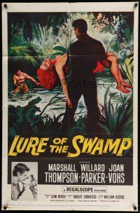 4a517 LURE OF THE SWAMP 1sh '57 two men & a super sexy woman find their destination is Hell!