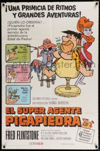 4a525 MAN CALLED FLINTSTONE Spanish/U.S. 1sh '66 Hanna-Barbera, artwork of Fred, spy spoof!