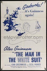4a528 MAN IN THE WHITE SUIT 1sh R50s wacky art of scientist inventor Alec Guinness in laboratory!